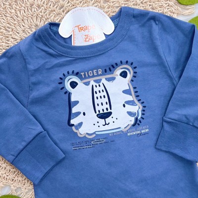 Conj. Colete, Blusa Manga Longa Tiger e Calça de Moletom - Cinza e Azul Jeans
